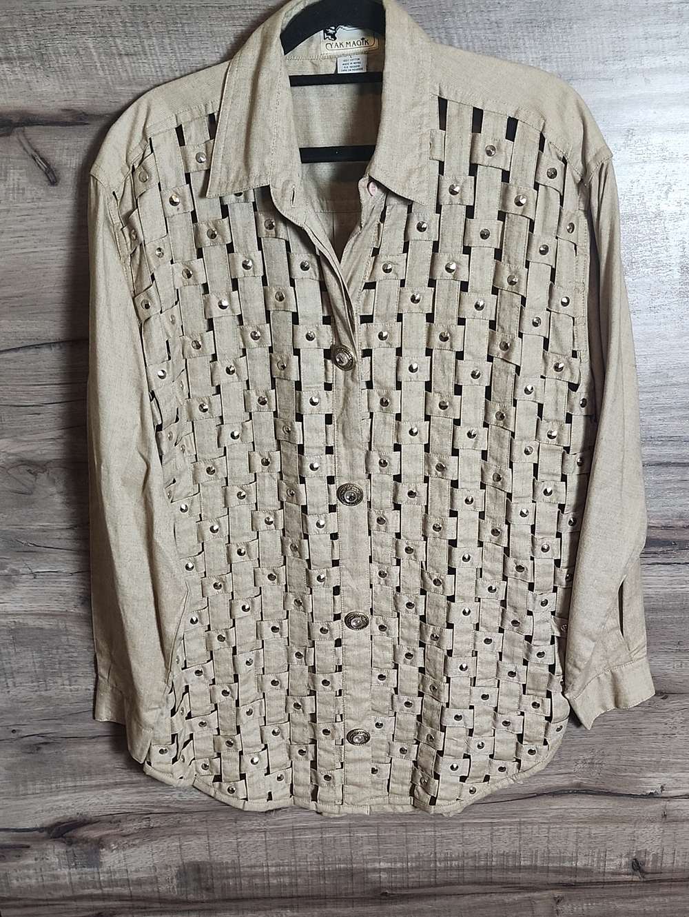 Yak Magik Vintage Woven Studded Shirt/Jacket In Tan